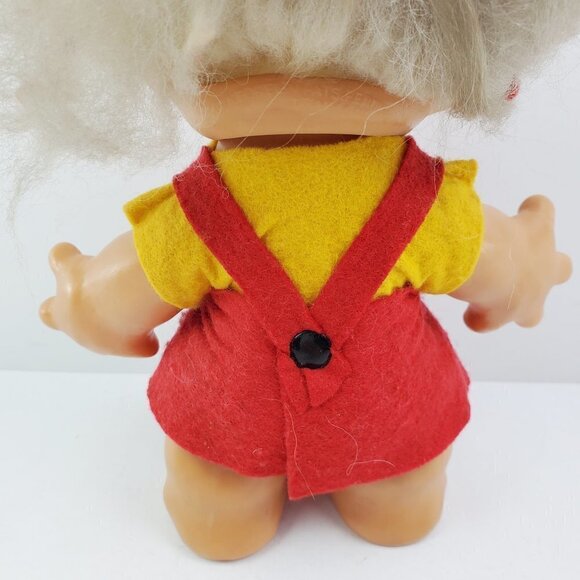 Troll Doll Thomas Dam Denmark Smiling Felt Dress Hair Bows Vintage Approx 8" - Picture 12 of 12